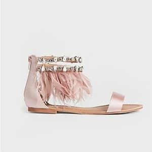 Express Feather And Rhinestone Satin Sandals